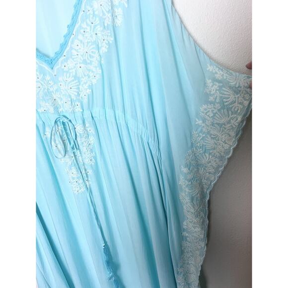 Melissa Odabash Blue Embroidered Kaftan Maxi Dress Coverup ONE SIZE - Picture 3 of 12